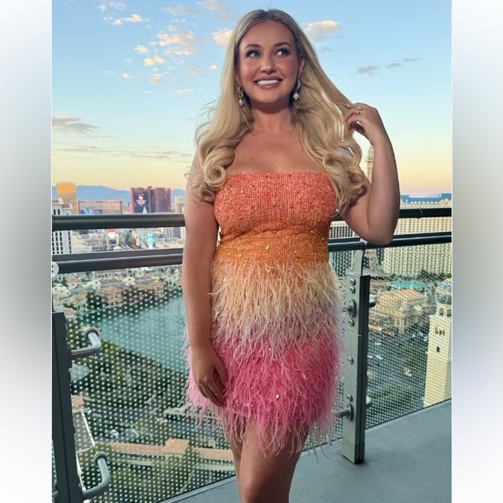Nadine Merabi Cassie Sunset Feather Mini Dress - Picture 2 of 11
